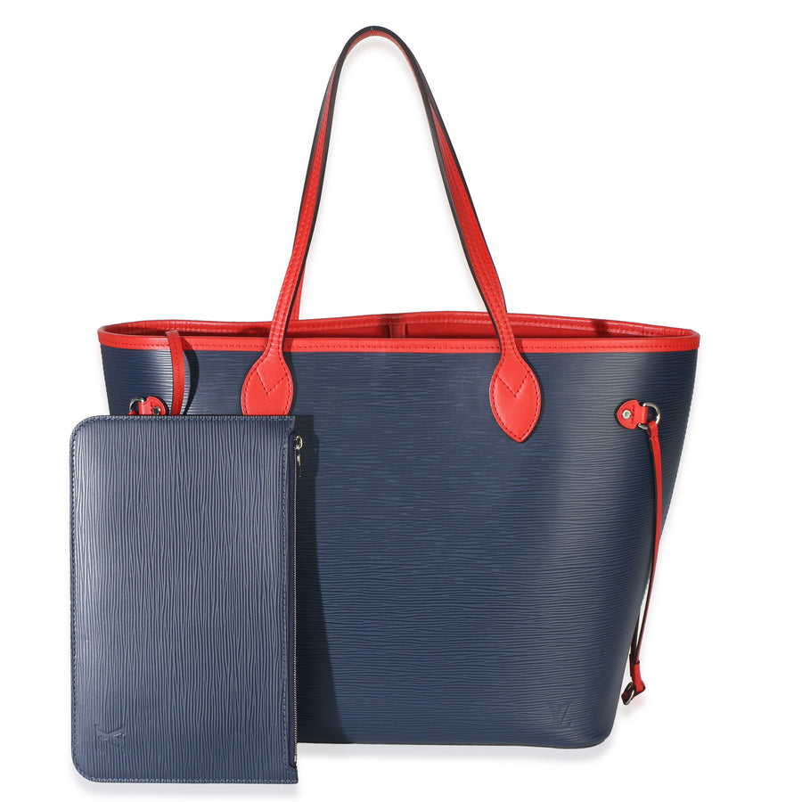 Louis Vuitton Blue Red Epi Neverfull Mm Leather Handbag