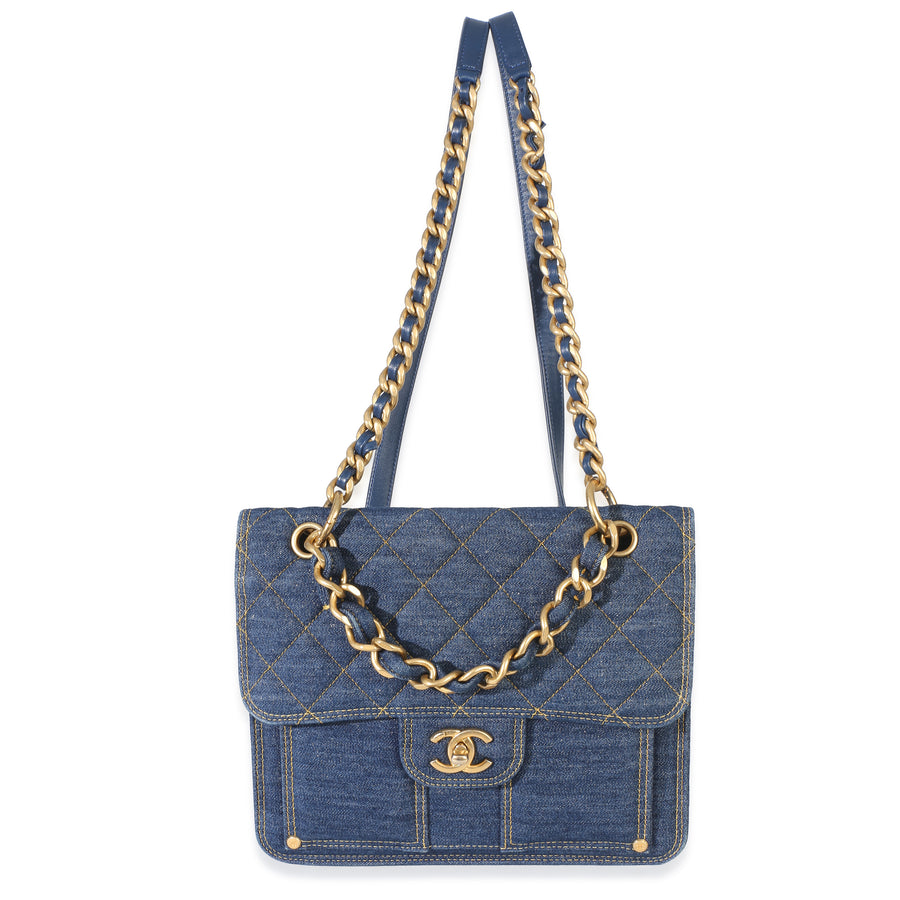 Chanel Dark Blue Quilted Denim Double You Backpack Handbag