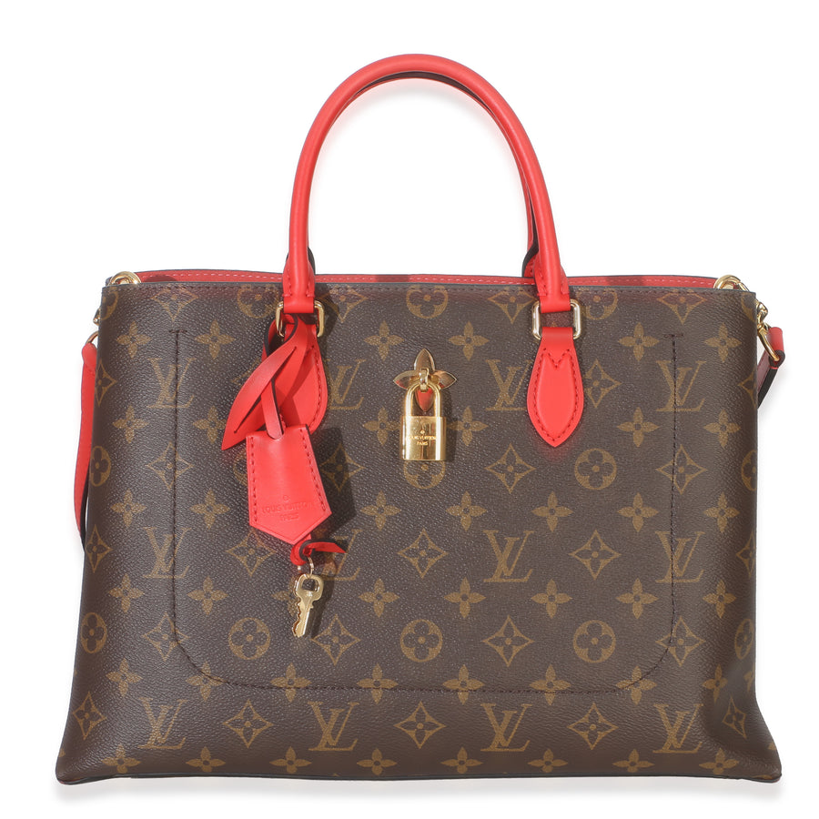 Louis Vuitton Red Monogram Canvas Flower Tote Brown; Handbag