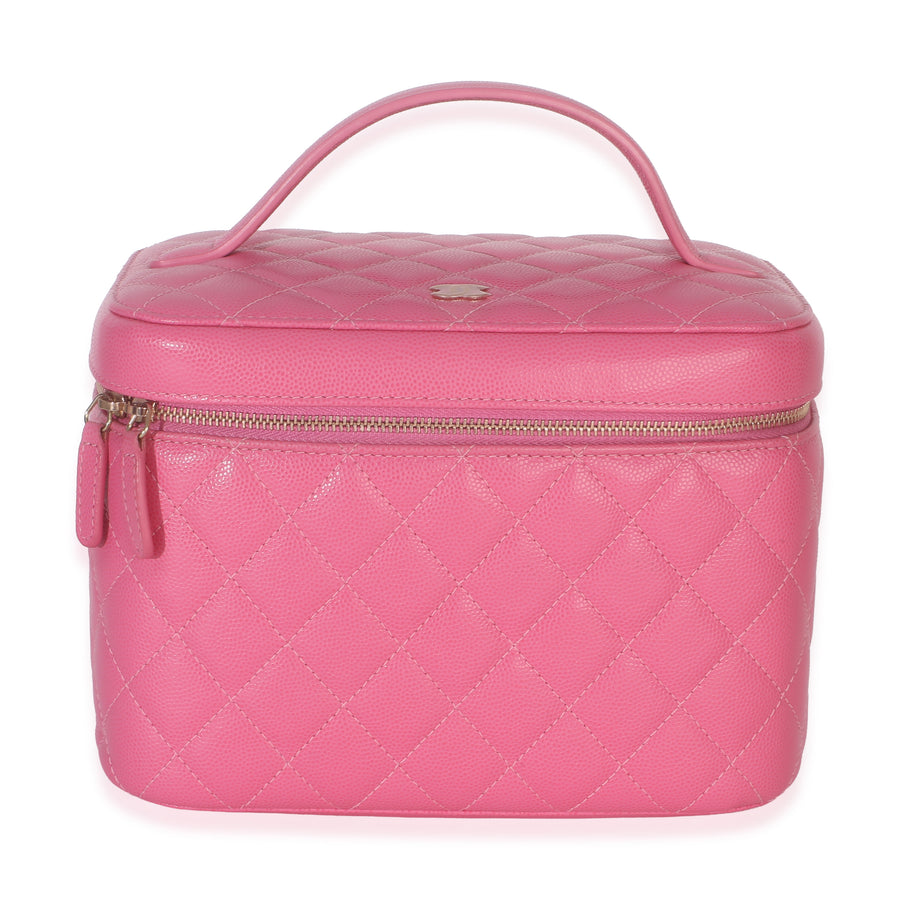Chanel Pink Quilted Caviar Large Top Handle Vanity Case Leather Handbag