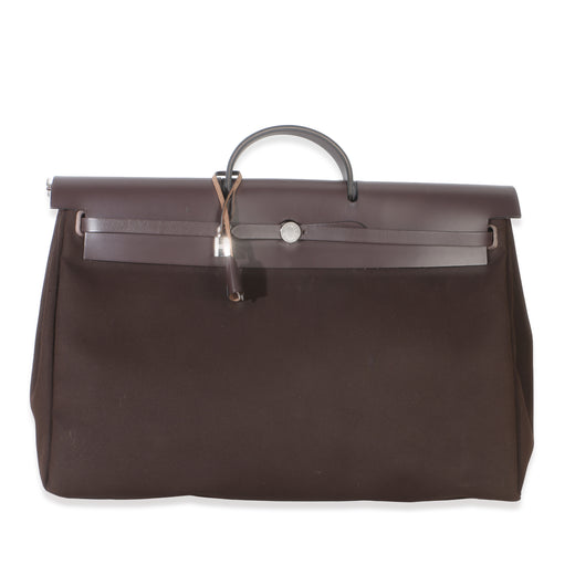 Hermès Chocolat Toile Officier Vache Hunter Herbag Zip Cabine Bag Phw Brown Canvas Handbag