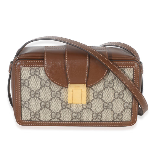 Gucci Beige Brown Gg Supreme Monogram Mini Clasp Bag Coated Canvas; Leather Handbag