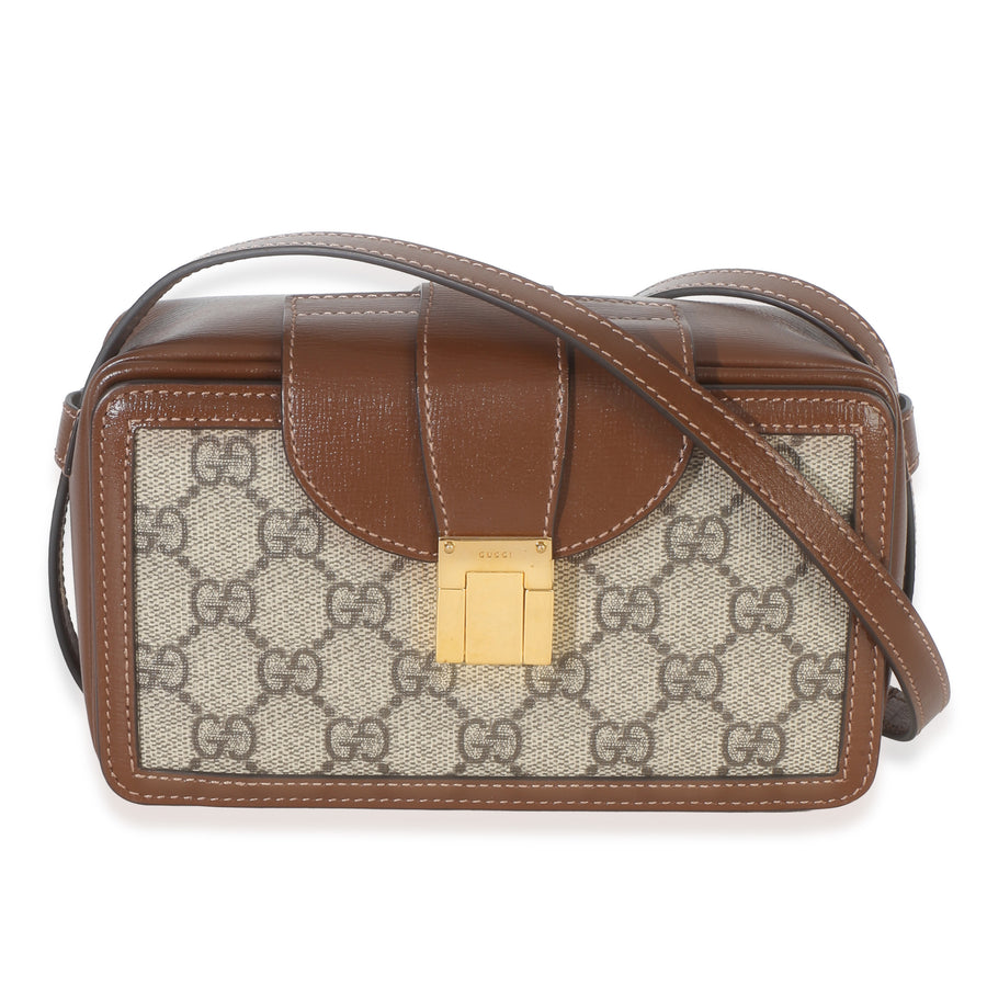 Gucci Beige Brown Gg Supreme Monogram Mini Clasp Bag Coated Canvas; Leather Handbag