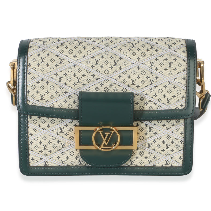 Louis Vuitton Green Quilted Denim Printed Monogram Mini Dauphine Neutral Handbag