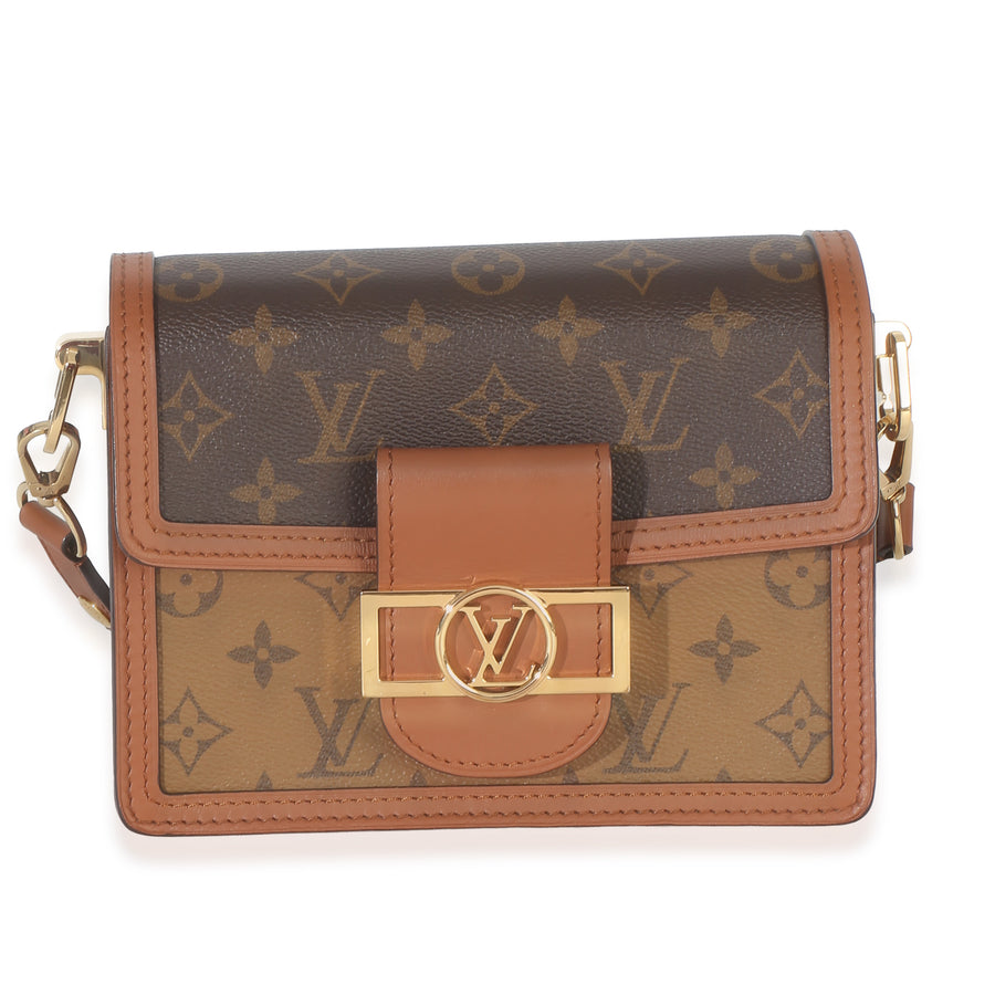 Louis Vuitton Reverse Monogram Canvas Mini Dauphine Black; Brown Coated Handbag