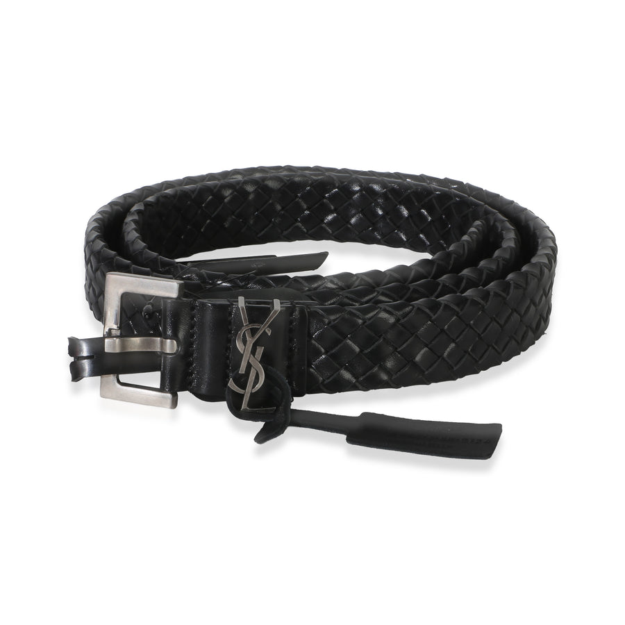 Saint Laurent Black Woven Lambskin Cassandre 38mm Belt 80-32 Leather