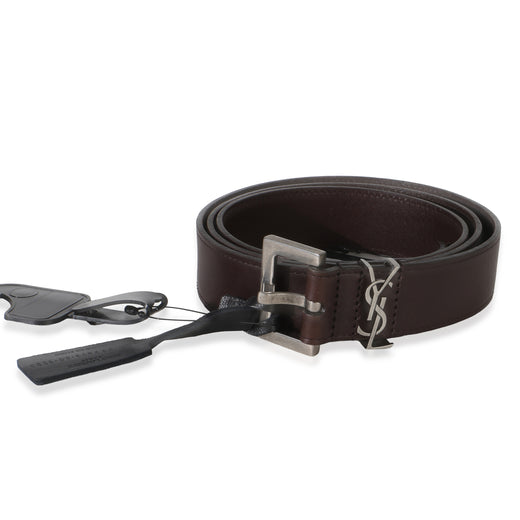 Saint Laurent Brown Lambskin Cassandre 38mm Belt 80-32 Leather