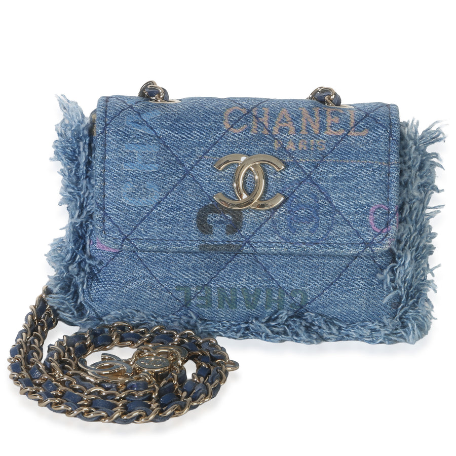 Chanel Blue Quilted Denim Mood Clutch With Chain Handbag