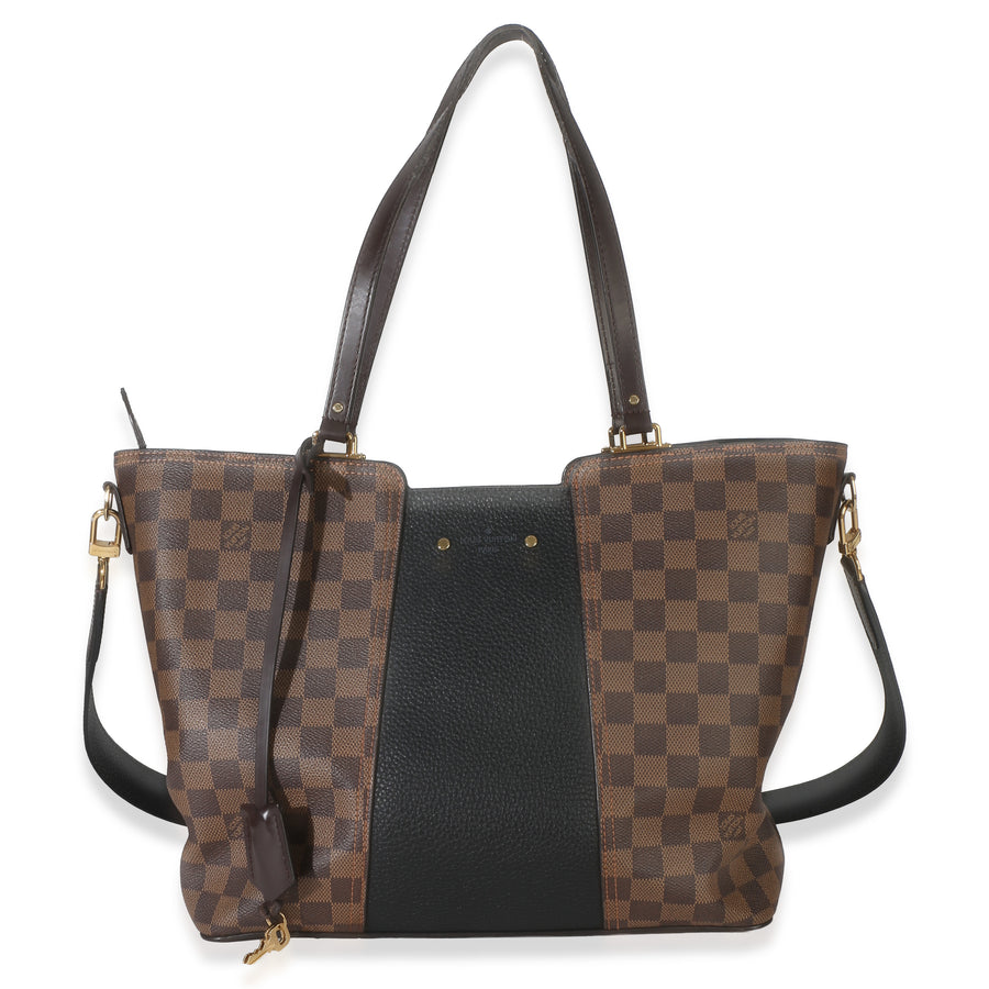 Louis Vuitton Canvas Damier Ebene Taurillon Jersey Tote Brown Canvas; Leather Handbag