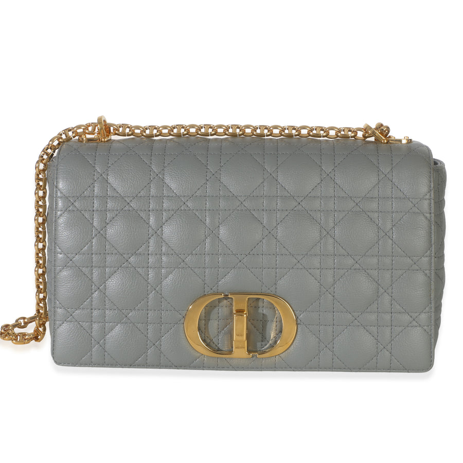 Christian Dior Grey Supple Calfskin Cannage Medium Caro Chain Bag Blue; Gray Leather Handbag