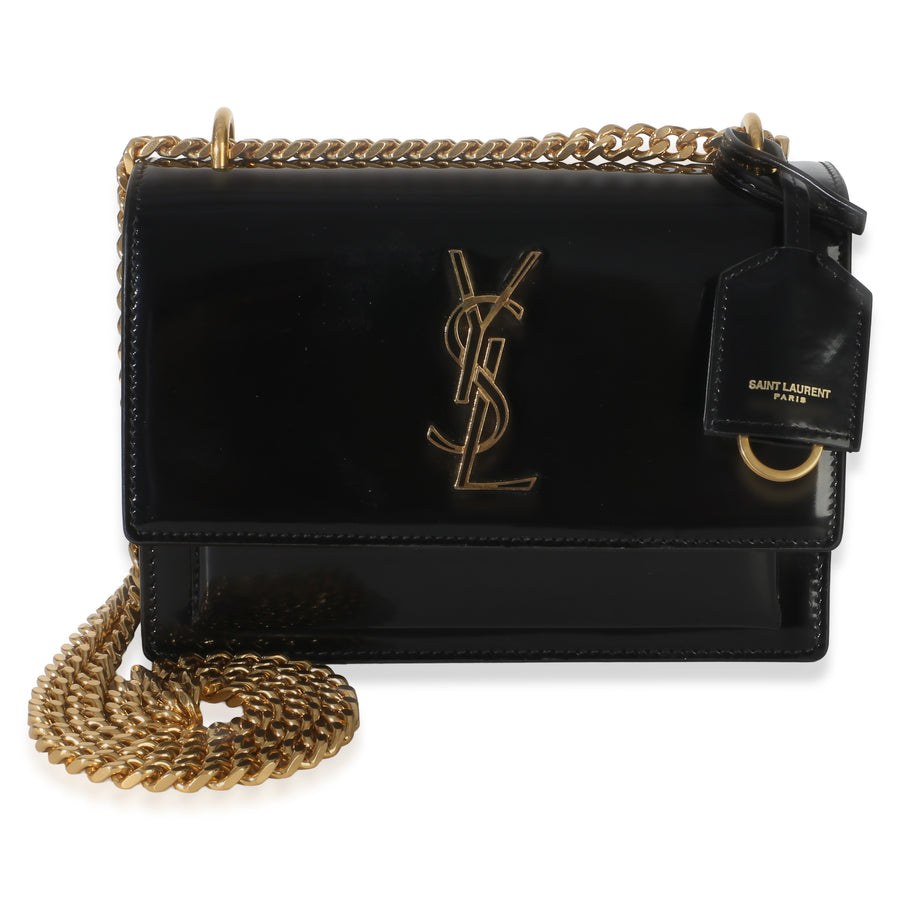 Saint Laurent Black Patent Monogram Small Sunset Bag Leather Handbag
