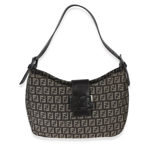 Fendi Vintage Dark Brown Zucchino Canvas Vitello Hobo Handbag