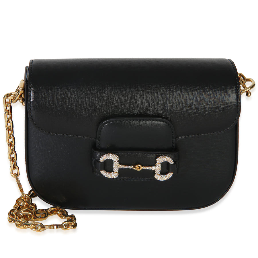 Gucci Black Azalea Calfskin Mini Crystal Horsebit 1955 Shoulder Bag Leather Handbag