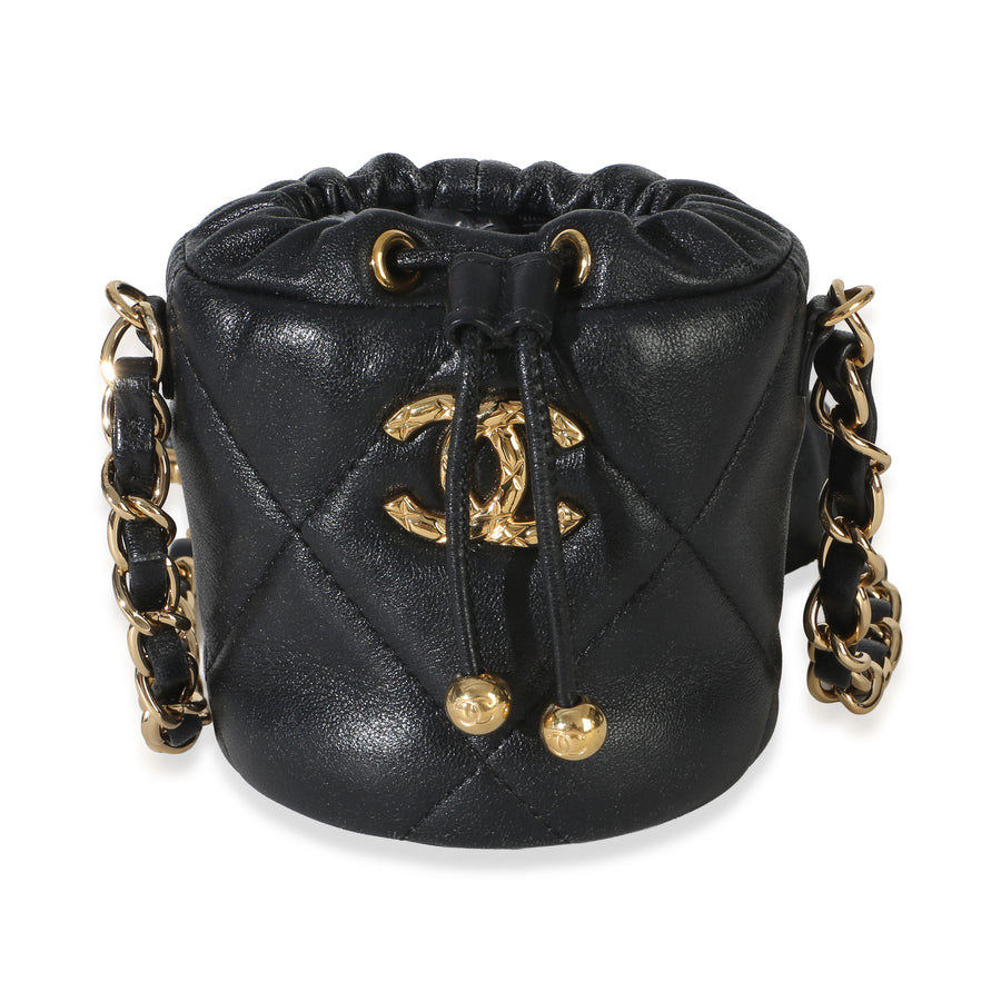 Chanel Black Quilted Lambskin Micro Bucket Bag Leather Handbag