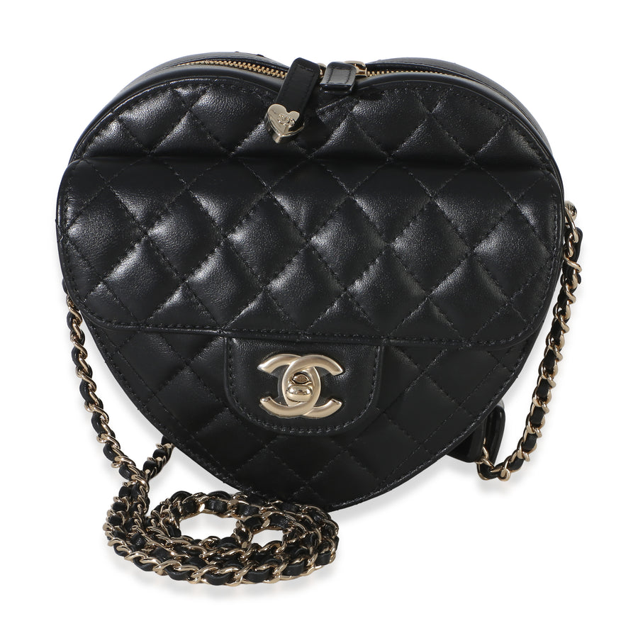 Chanel Black Quilted Lambskin Cc Love Heart Bag Leather Handbag