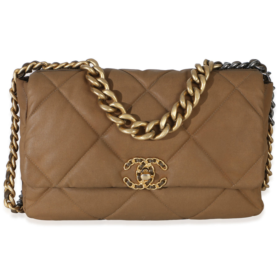 Chanel Brown Quilted Canvas Large 19 Flap Bag Other Fabric Handbag