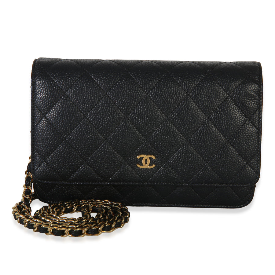 Chanel Black Quilted Caviar Classic Wallet On Chain Leather Handbag