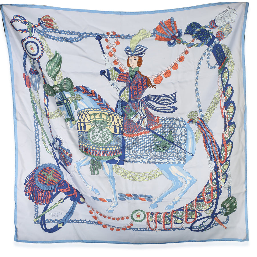 Hermès Bleu Ciel Silk Le Timbalier Scarf 90 Blue Scarves/wraps