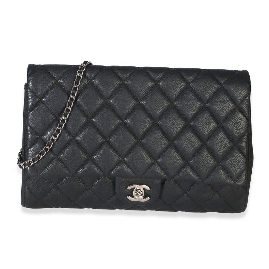 Chanel Black Quilted Caviar Clutch On Chain Leather Handbag