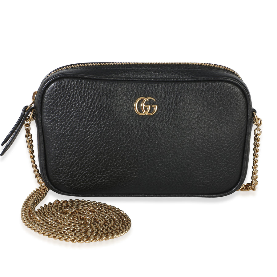 Gucci Black Dollar Calfskin Super Mini Gg Marmont Chain Shoulder Bag Leather Handbag
