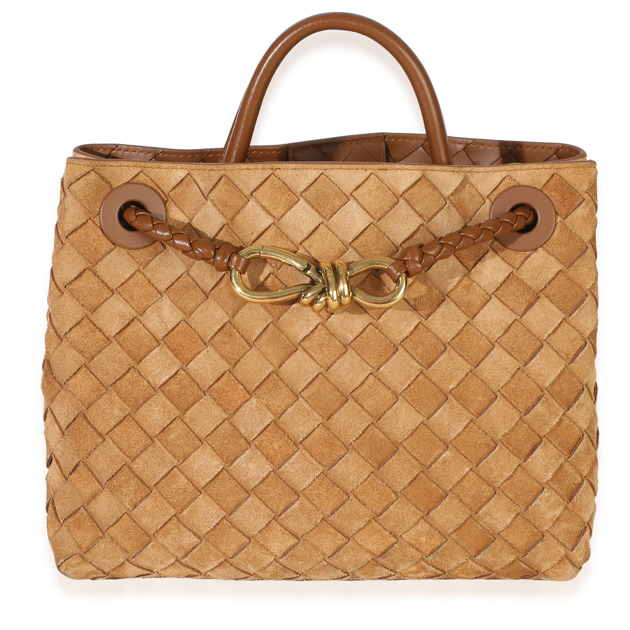 Bottega Veneta Amber Suede Intrecciato Small Andiamo Brown Handbag