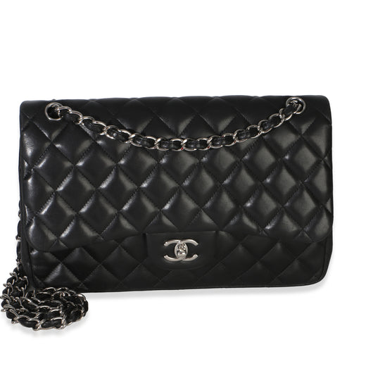 Chanel Black Quilted Lambskin Jumbo Double Flap Bag Leather Handbag