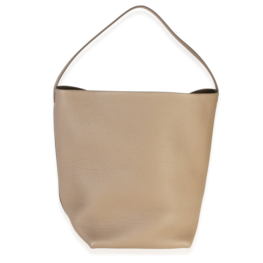 The Row Dark Taupe Grained Calfskin Large N-S Park Tote Gray; Neutral Leather Handbag