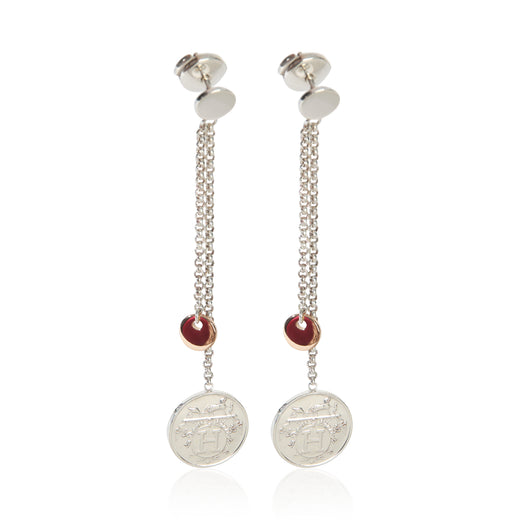 Hermès Rose Gold & Sterling Silver Ex-Libris Drop Earrings 18k