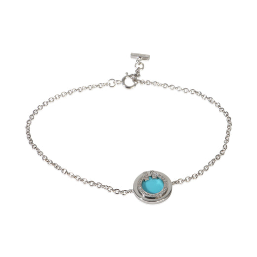 Tiffany & Co. White Gold Turquoise And Diamond T Circle Bracelet 18k