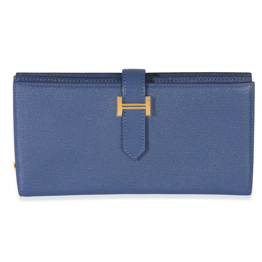 Hermès Bleu Brighton Chevre Mysore Bearn Wallet Ghw Blue Leather