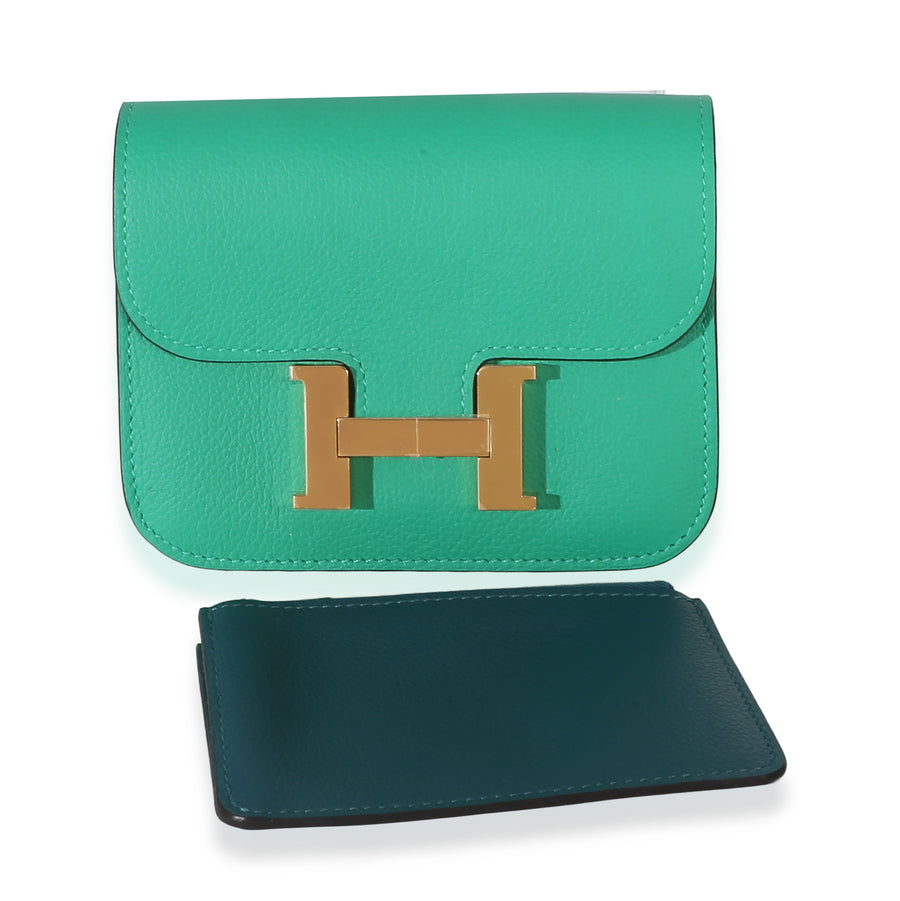 Hermès Menthe Vert Bosphore Evercolor Bicolore Constance Slim Wallet Ghw Green Leather
