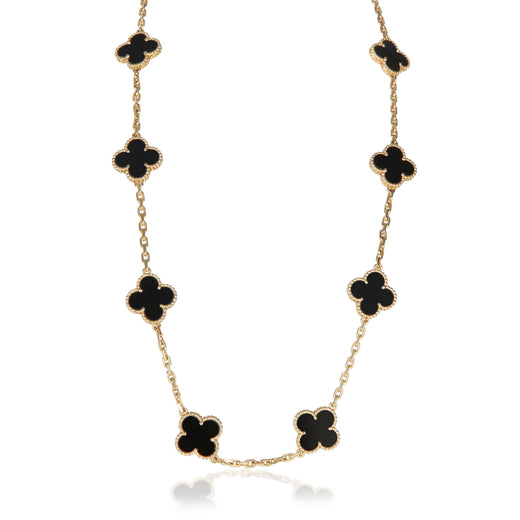 Van Cleef & Arpels Yellow Gold Onyx Vintage Alhambra Necklace 18k