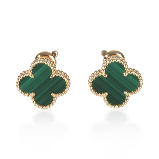 Van Cleef & Arpels Yellow Gold Malachite Vintage Alhambra Earrings 18k