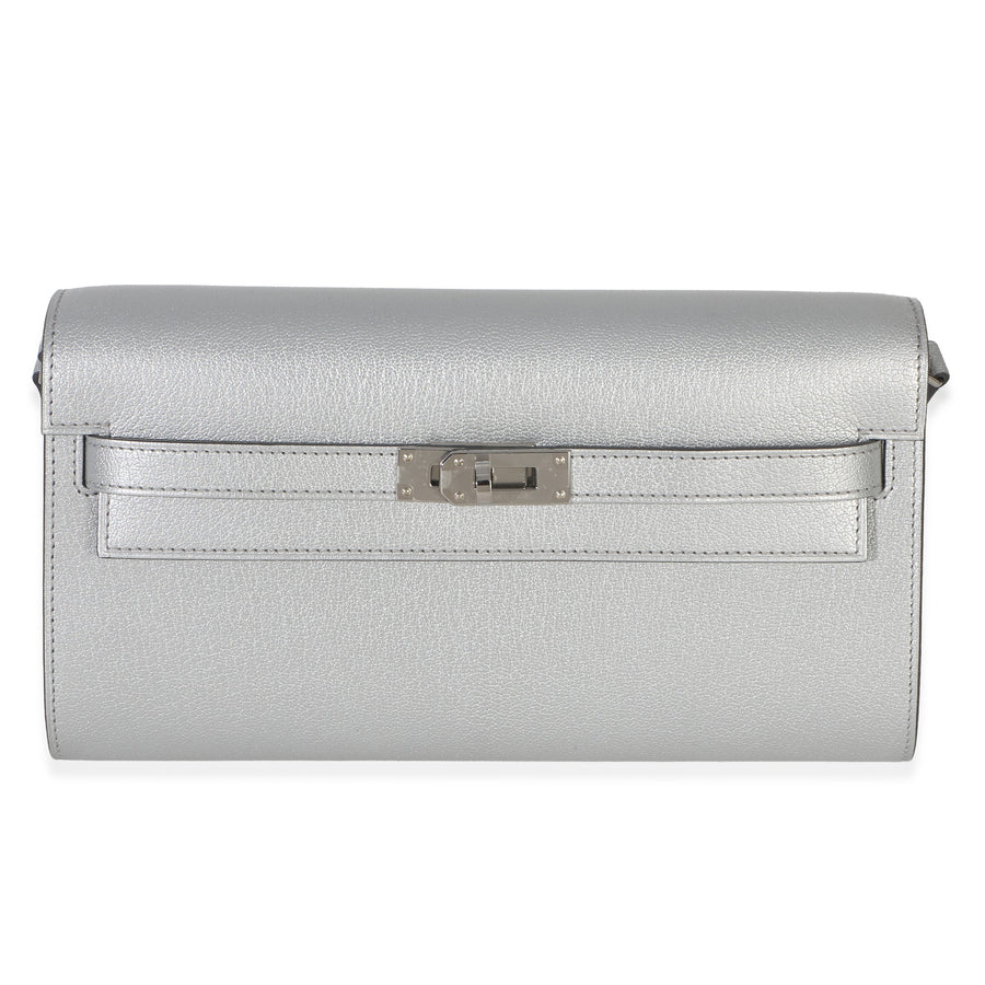 Hermès Argent Metallic Chevre Chamkilight Kelly Wallet To Go Phw Silver Leather