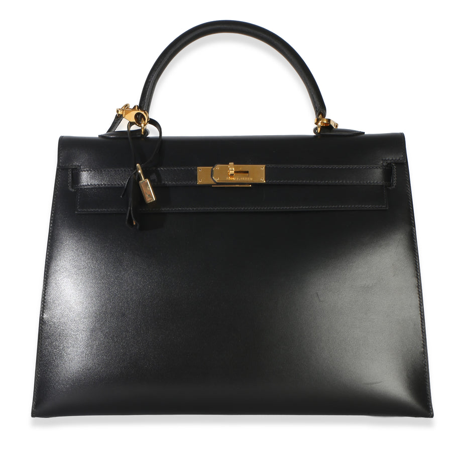 Hermès Vintage Black Box Sellier Kelly 35 Ghw Leather Handbag