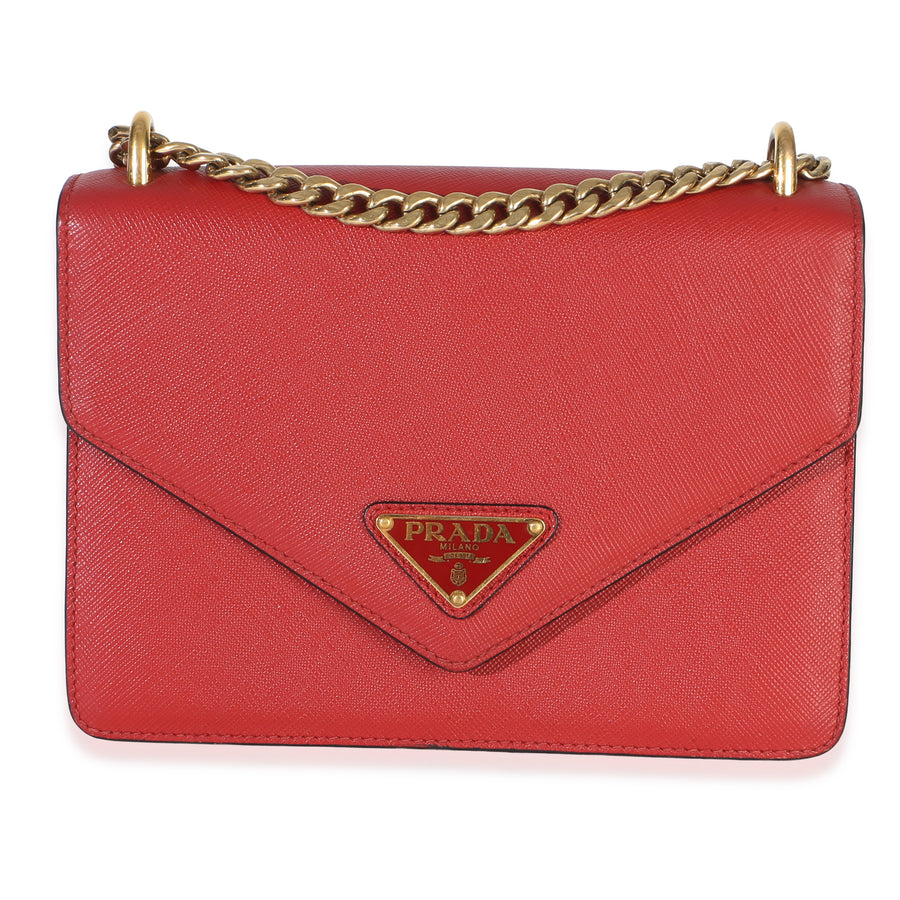 Prada Red Saffiano Envelope Flap Chain Shoulder Bag Leather Handbag