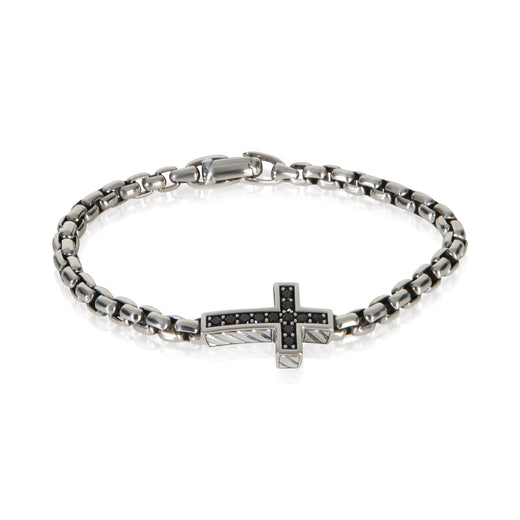 David Yurman Sterling Silver Diamond Cross Station Bracelet 925