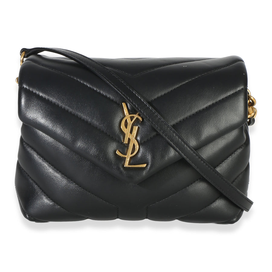 Saint Laurent Black Y Quilted Calfskin Monogram Toy Loulou Crossbody Leather Handbag