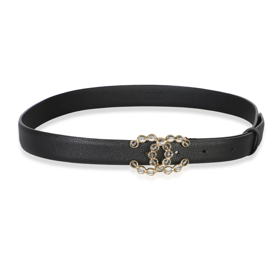 Chanel Black Calfskin Crystal Cc Belt 80-32 Leather