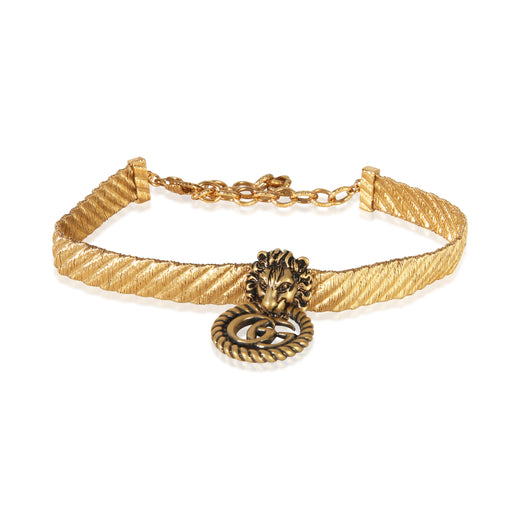 Gucci Gold-Plated Lion Head Double G Choker Necklace