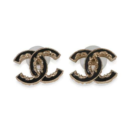 Chanel Gold-Plated 2014 Black Enamel Cc Earrings