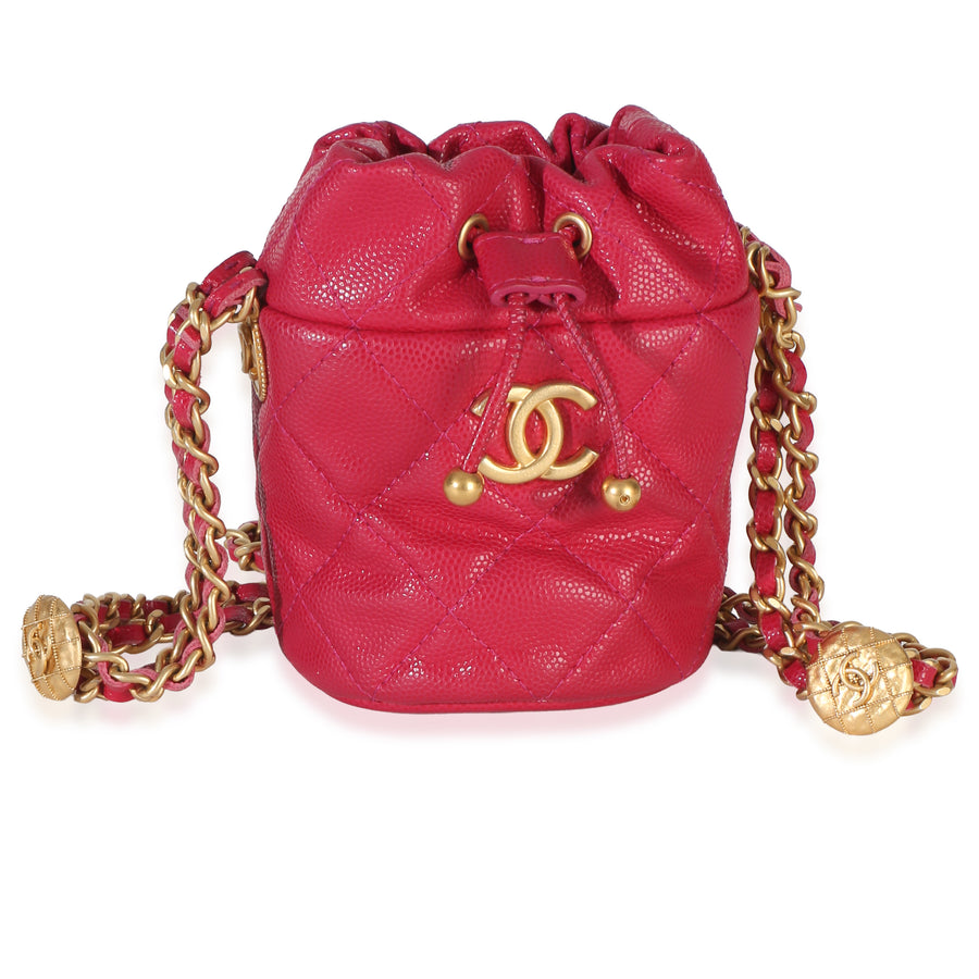 Chanel Fuchsia Quilted Caviar Twist Your Buttons Mini Bucket Bag Pink Leather