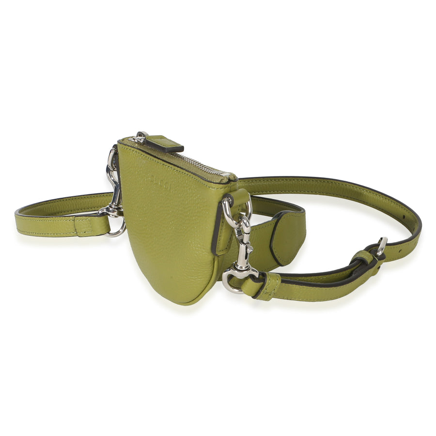Gucci Olive Green Pebbled Calfskin Mini B Shoulder Pouch Leather