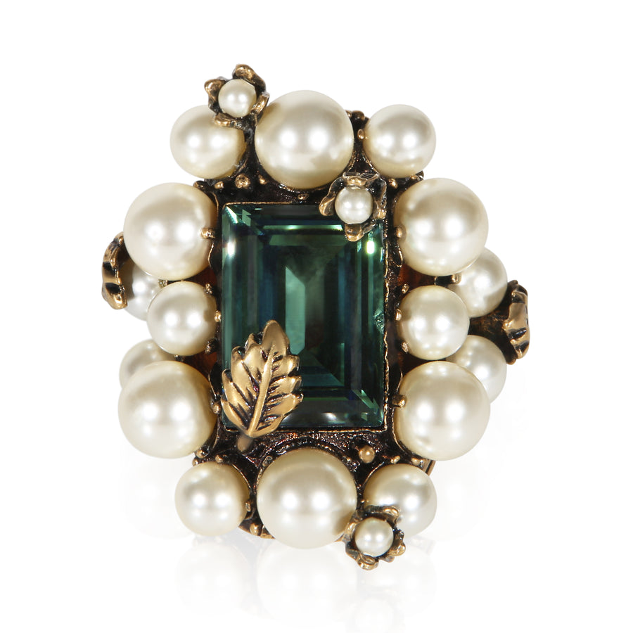 Gucci Gold-Plated Crystal & Faux Pearl Ring