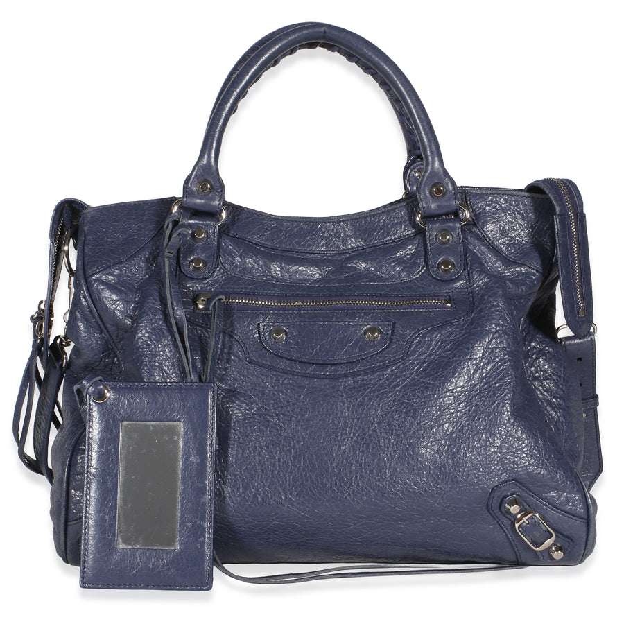 Balenciaga Bleu Obscur Agneau Silver Hardware Velo Bag Blue Leather