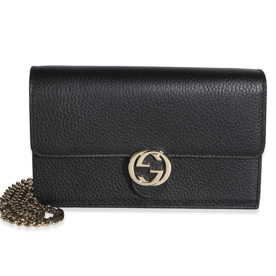 Gucci Black Dollar Calfskin Interlocking G Chain Wallet Leather Bag