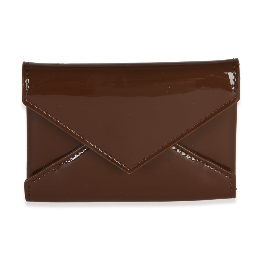 Saint Laurent Brown Patent Envelope Flap Card Case Leather Wallet