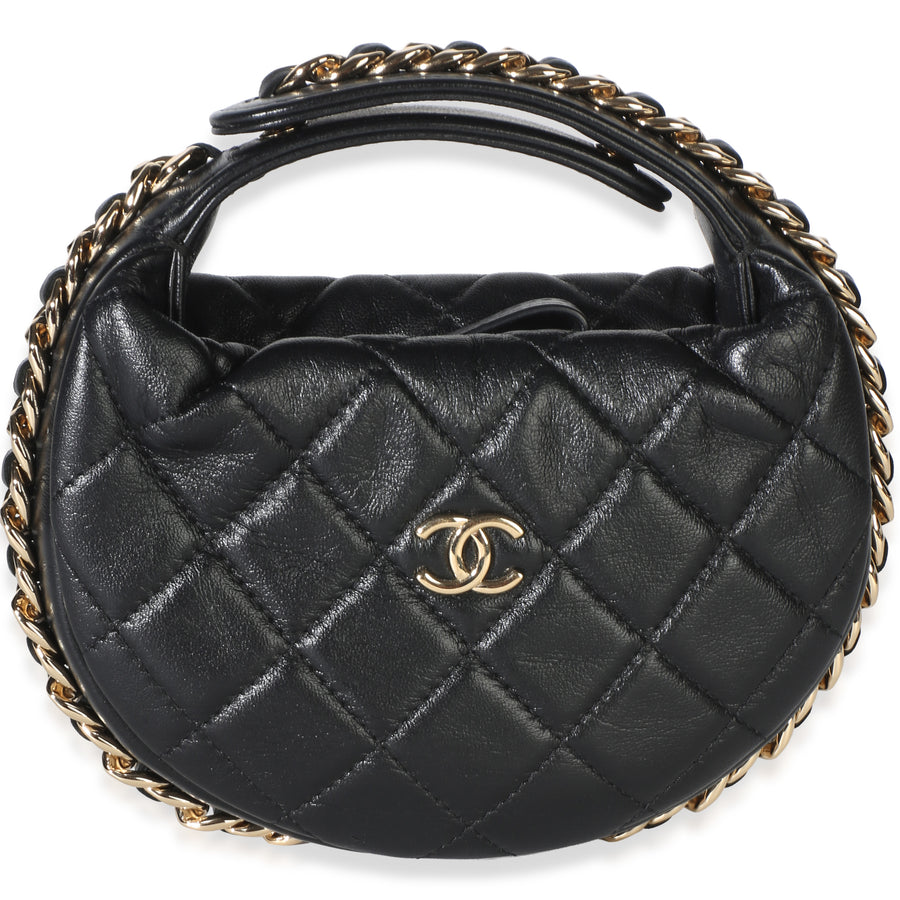 Chanel Black Quilted Lambskin Mini Chain Around Pouch Hobo Leather