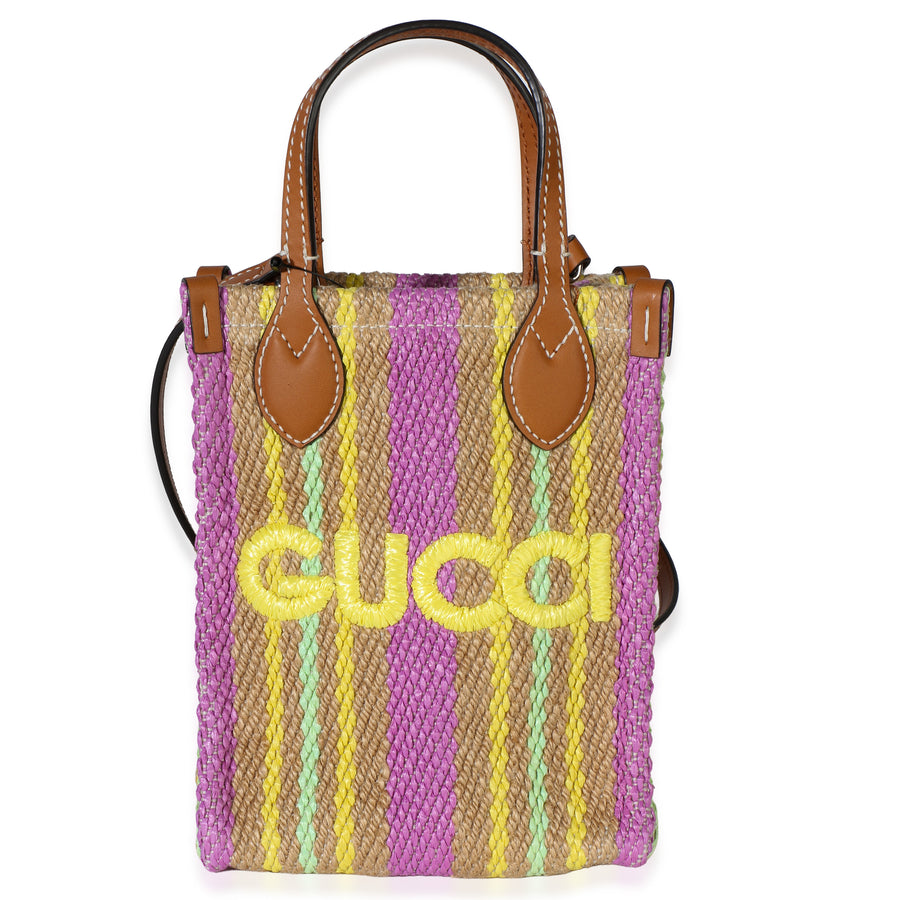 Gucci Purple Multicolor Jute Logo Mini Tote Bag Straw/raffia