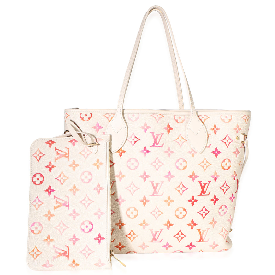 Louis Vuitton Sunrise Aquarelle Monogram Empreinte Neverfull Mm Neutral; Pink; White Leather Bag